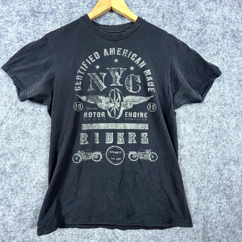 Custom 77 T-Shirt Mens M Black NYC Motorcycle Riders Graphic Print Short Sleeve